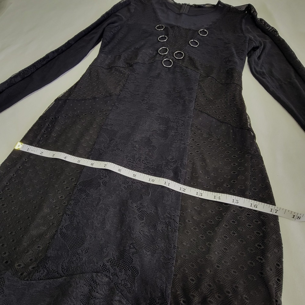 Guess Black Delfina Mini Dress Stretch Floral Lace Women M Goth Grunge O-rings - Picture 13 of 16